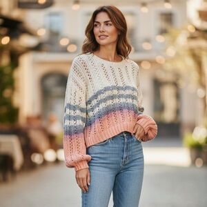 Saltwater LUXE Knit Sweater in Cream, Blue & Pink